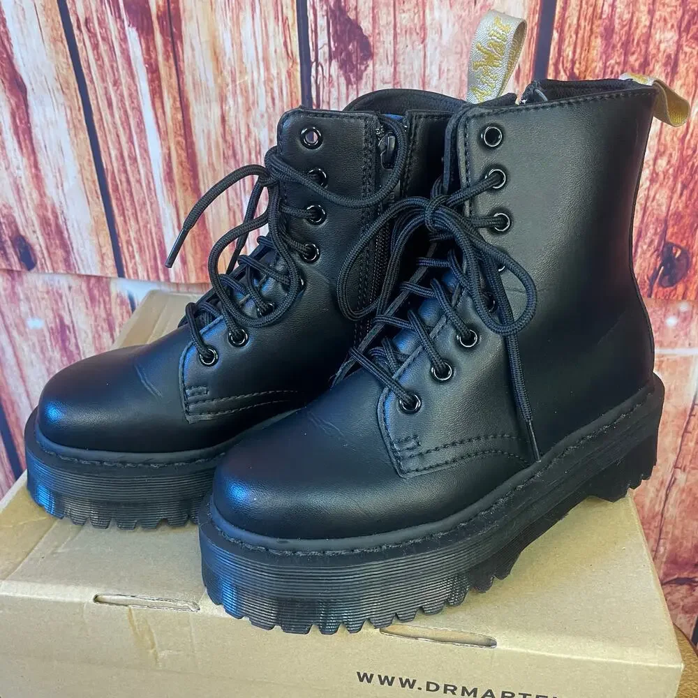 Dr. Martens Vegan Jadon II Mono Boots Black Junior Size US 4 EU 36 UK 3 EUC